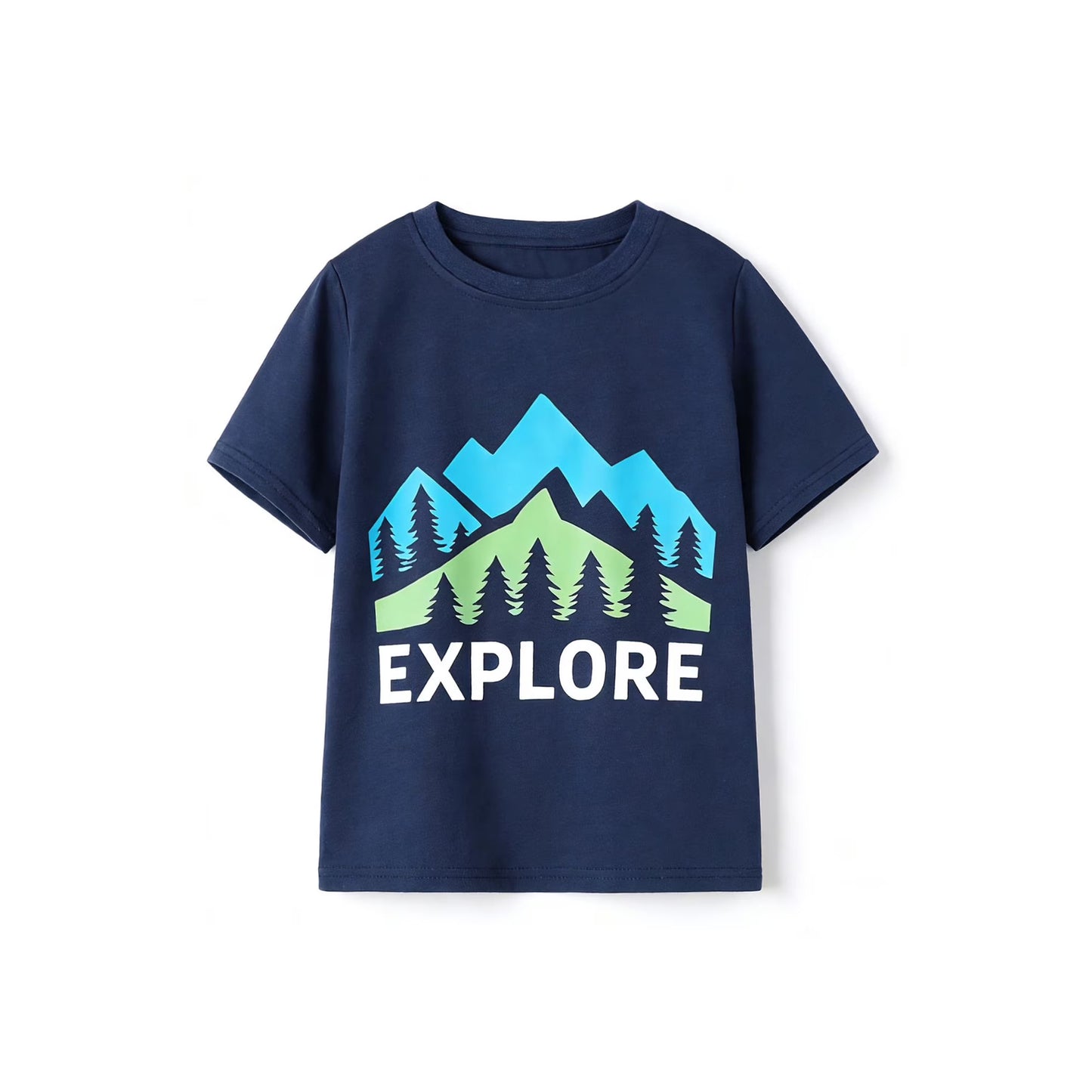 HILEELANG 4-13 Little/Big Boys Navy Explore Mountain Graphic Cotton Blend Tops & Shorts Set