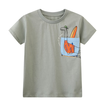 HILEELANG Toddler Boys T-Shirts 3 Pack, 100% Cotton Short Sleeve Tees for Kids 2-7T, Cute Summer Beach Dinosaur/Crocodile Print Casual Tops for Little Boys