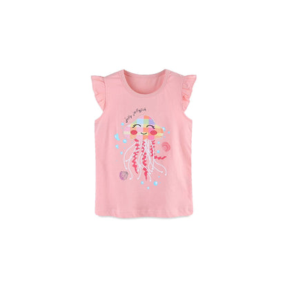 HILEELANG Toddler Girl Summer Short Sets Outfits Cotton CrewNeck Pink Jellyfish Short Sleeve Playwear 2PC