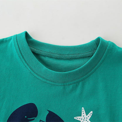 HILEELANG Toddler Boys Crewneck Green Short Sleeve Tee Shirt and Check Shorts Set, 3T