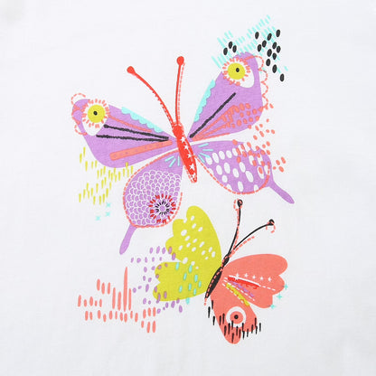 HILEELANG Toddler Girl Summer Short Clothes Sets Outfits Cotton White Butterfly Tee Shirts Shorts Playwear