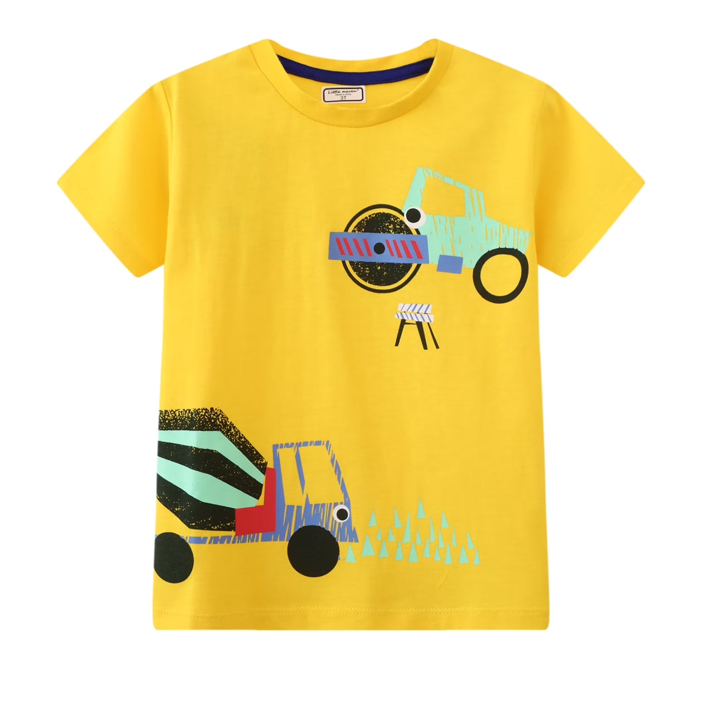 HILEELANG Toddler Boys T-Shirts 3 Pack, 100% Cotton Short Sleeve Tees for Kids 2-7T, Cute Space & Construction Vehicle Print Summer Tops for Little Boys