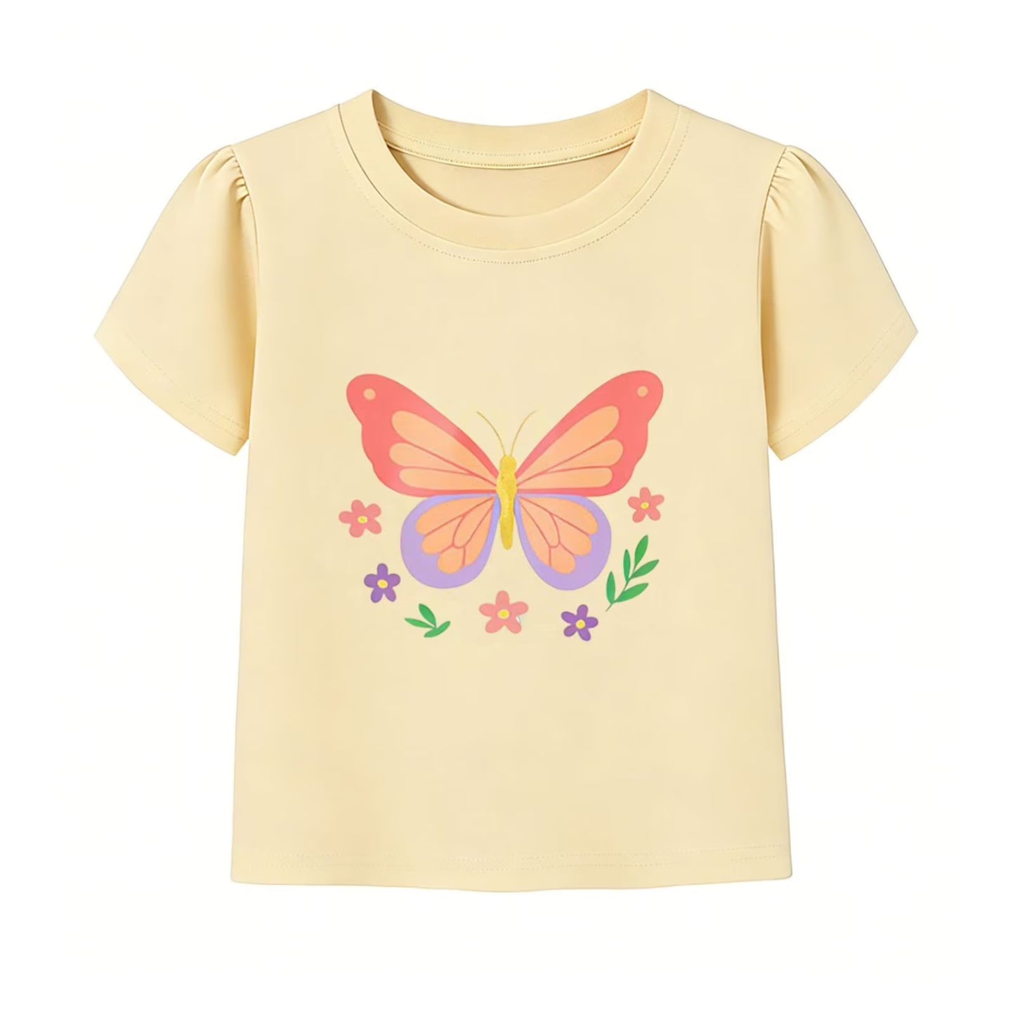 HILEELANG 2-7T Toddler/Little Girls 100% Cotton 3 Pack Floral Butterfly Graphic Short Sleeve T-Shirt