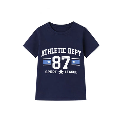 HILEELANG 4-13 Little/Big Boys Navy Athletic Dept Sport League Cotton Blend Tops & Shorts Set
