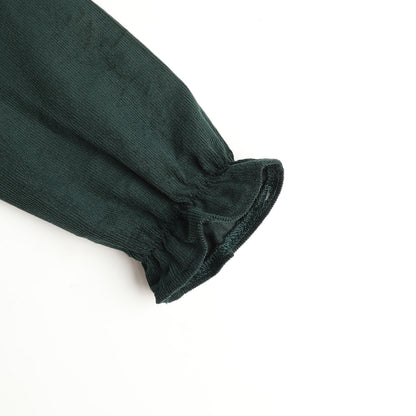 HILEELANG Toddler Dark Green Wavy Collar Corduroy Dress, Single Piece