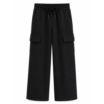 HILEELANG Big Boys Girls Black Wide Leg Cargo Sweatpants Fleece Pants
