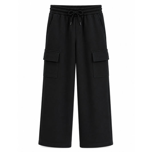 HILEELANG Big Boys Girls Black Wide Leg Cargo Sweatpants Fleece Pants