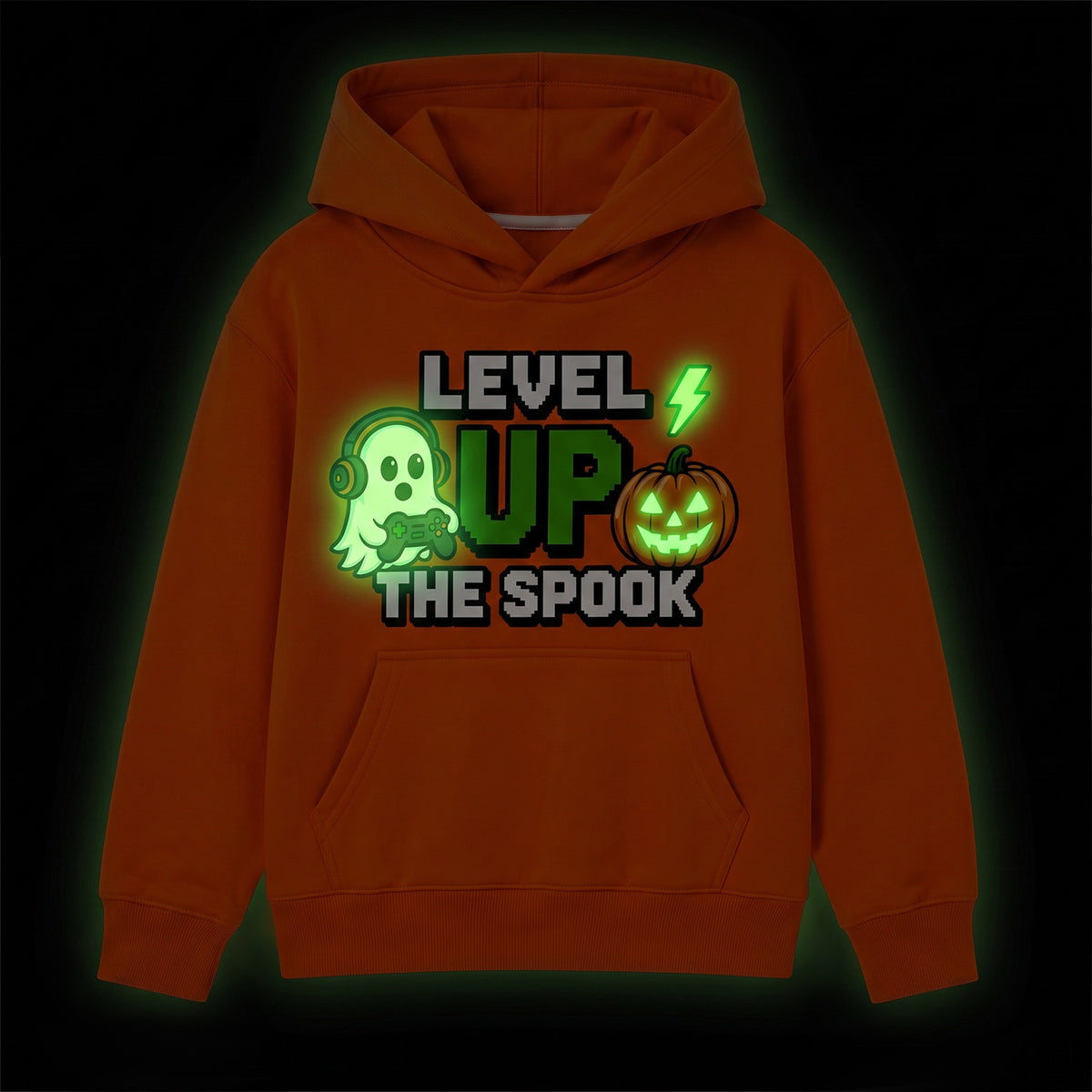 HILEELANG Kids Halloween Gaming Ghost Pumpkin Hoodie, Big Kids