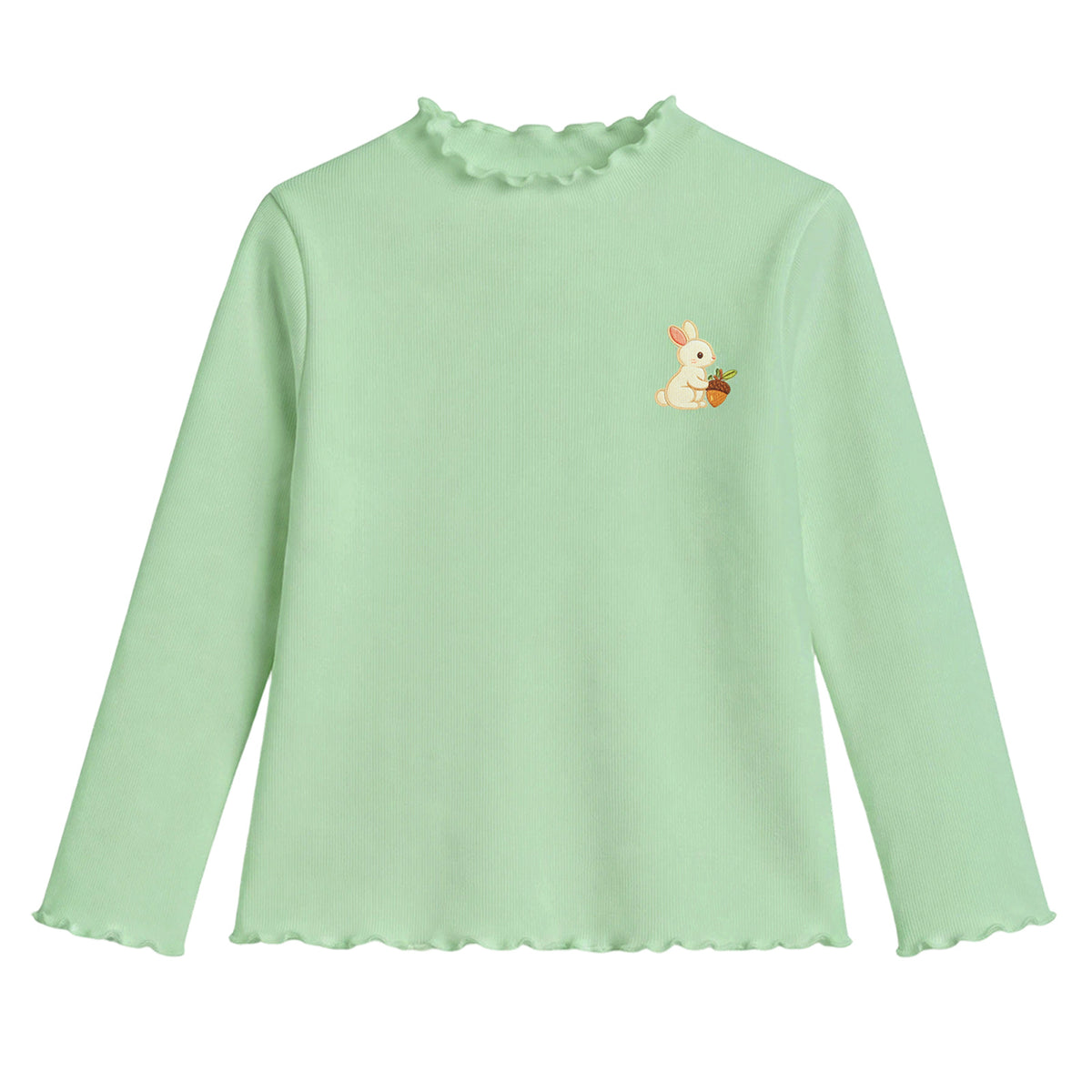 HILEELANG Toddler Girls Long Sleeve T-Shirts 2-Pack, Ruffle Trim Deer Embroidery, Ivory and Sage Green
