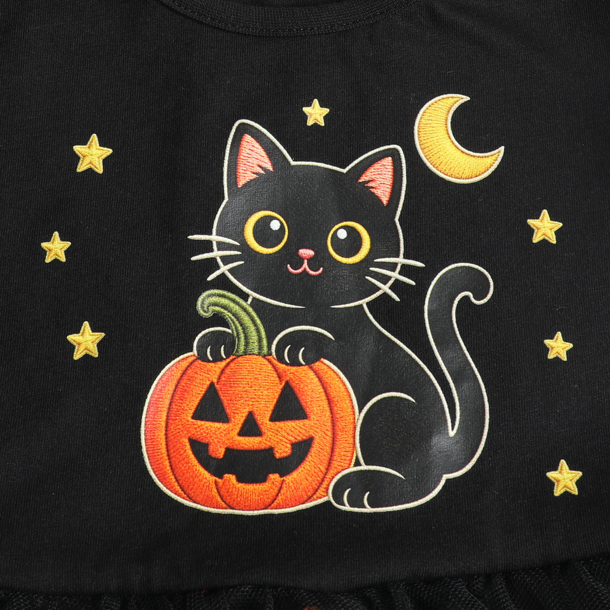 HILEELANG Girls Cotton Halloween Dress Black Cat Pumpkin Tulle Flutter Sleeve