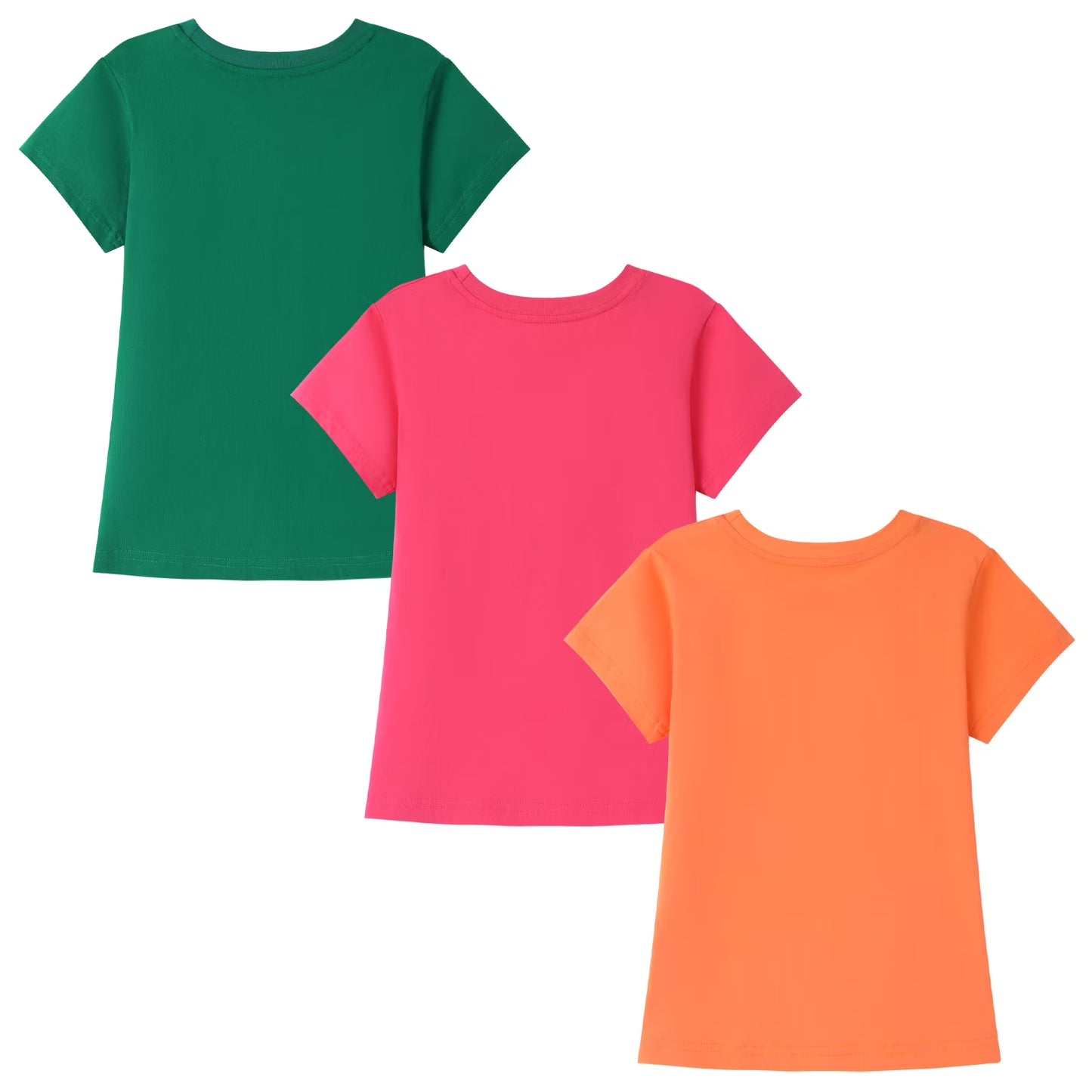 HILEELANG Little Girl Short Sleeve Tees Summer Pink Orange Green Heart Cotton Tops Shirts 3 Packs