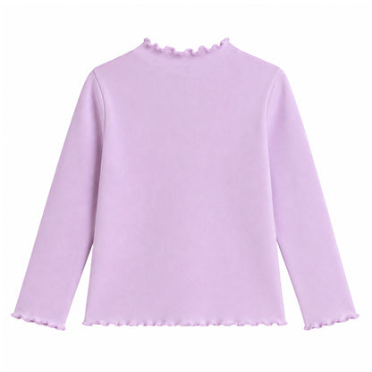 HILEELANG Toddler Girls Long Sleeve T-Shirts 2-Pack, Ruffle Trim Deer Embroidery, Ivory and Lavender