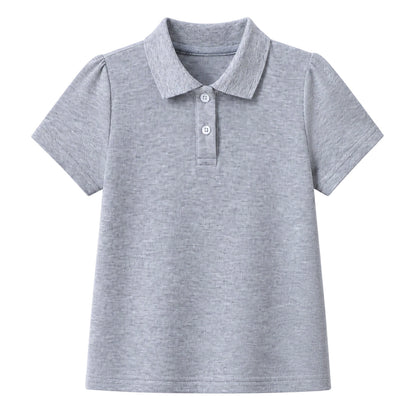 HILEELANG 2-Pack Little/Big Girls' Short Sleeve Pique Polo Shirts, School Uniform Tops for Kids 4-13T, White & Heather Gray