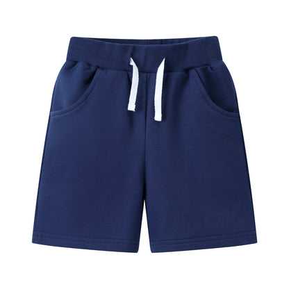 HILEELANG Toddler Boys' Cotton Shorts 3-Pack with Pockets, Grey/Black/Navy