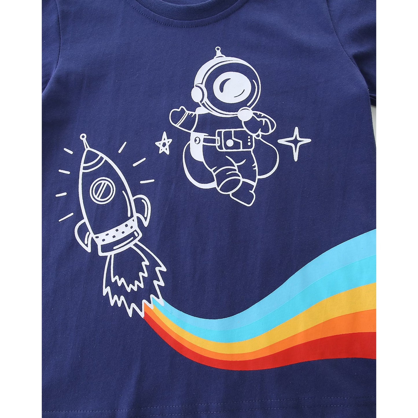 HILEELANG Toddler Boy Summer Short Sets Outfits Cotton CrewNeck Navy Blue Spaceman Short Sleeve Playwear Sets 3T