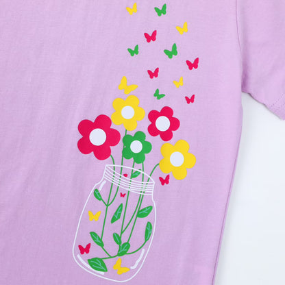 HILEELANG 2-7T Toddler Little Girls 3-Pack T-Shirts Flamingo Giraffe Flower Graphic 100% Cotton Short Sleeve Summer Tees White Pink Purple