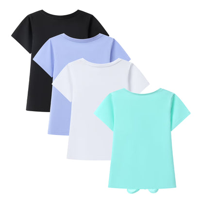 HILEELANG 4-PC Little Girls 5-16Y Black Light Blue White Mint Cotton Short Sleeve Crewneck T Shirt Tee
