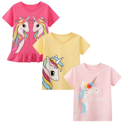 HILEELANG Toddler Girl Short Sleeve Cotton Crewneck Unicorn Graphic T-Shirt