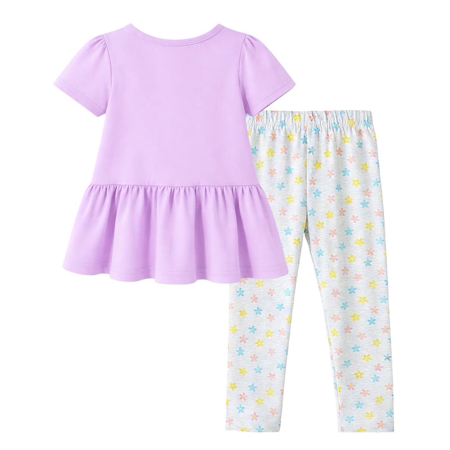 HILEELANG Toddler Girls 100% Cotton Bunny Floral Peplum Legging Set