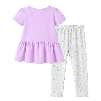 HILEELANG Toddler Girls 100% Cotton Bunny Floral Peplum Legging Set