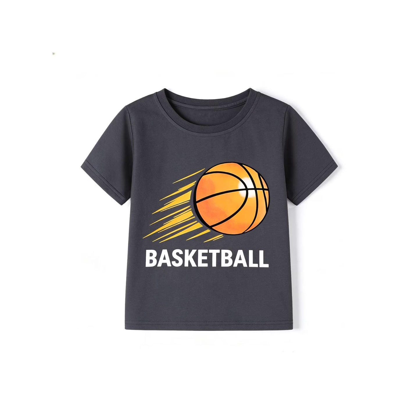 HILEELANG 4-13 Little/Big Boys Charcoal Basketball Graphic Cotton Blend Tops & Shorts Set