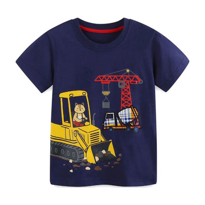 HILEELANG Toddler Boys 100% Cotton Construction Truck Plaid Short Set