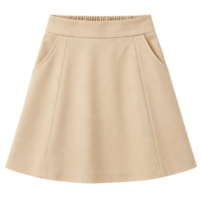 HILEELANG 4-13 Little Big Girls Skort Khaki with Built-in Shorts School Uniform Twill Skirt Elastic Back Waist A Line with Pockets Scooter for Kids