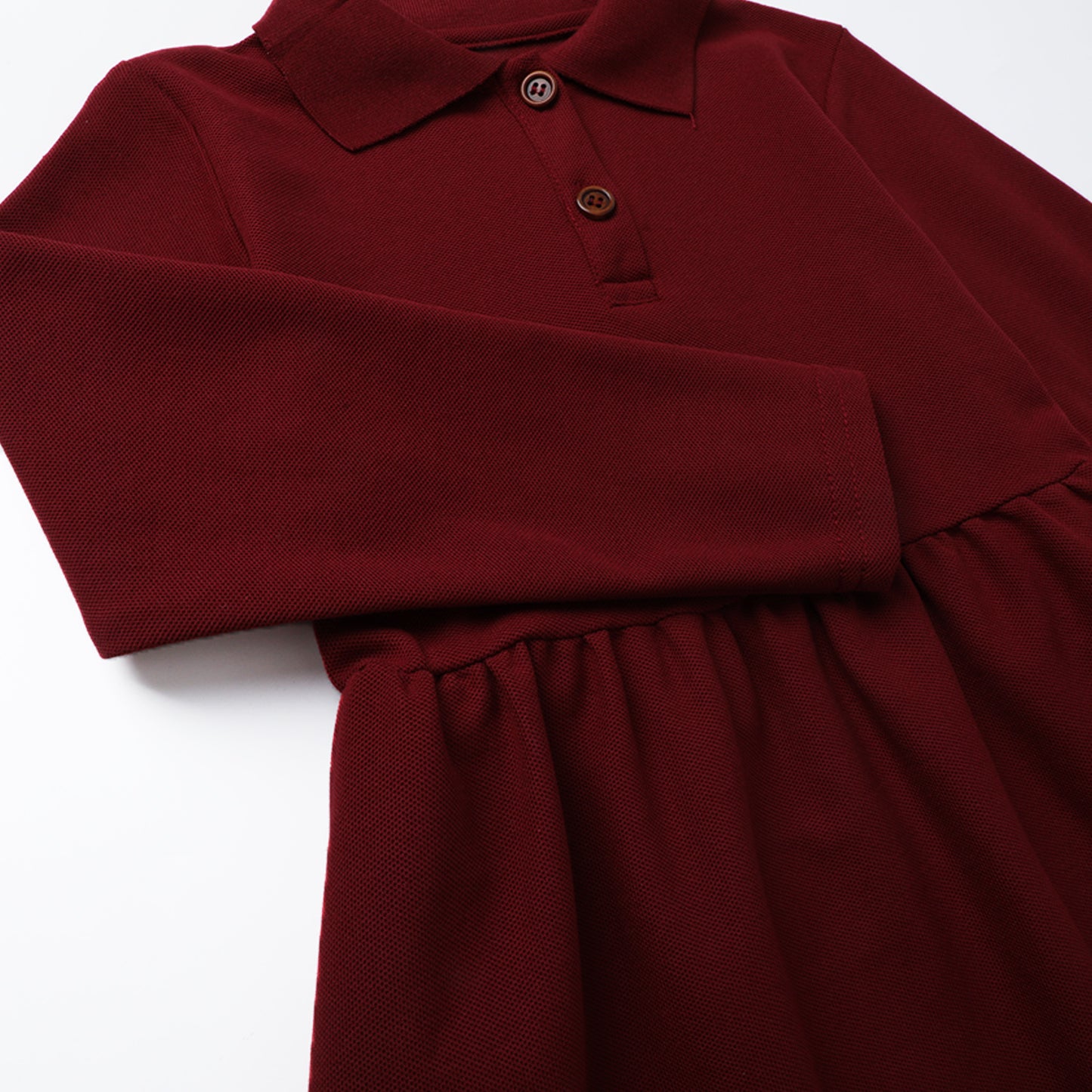 HILEELANG 4-13Y Girls Long Sleeve Polo Dress School Uniform Dress with Pockets Cotton Blend Pique Collared Dress Burgundy