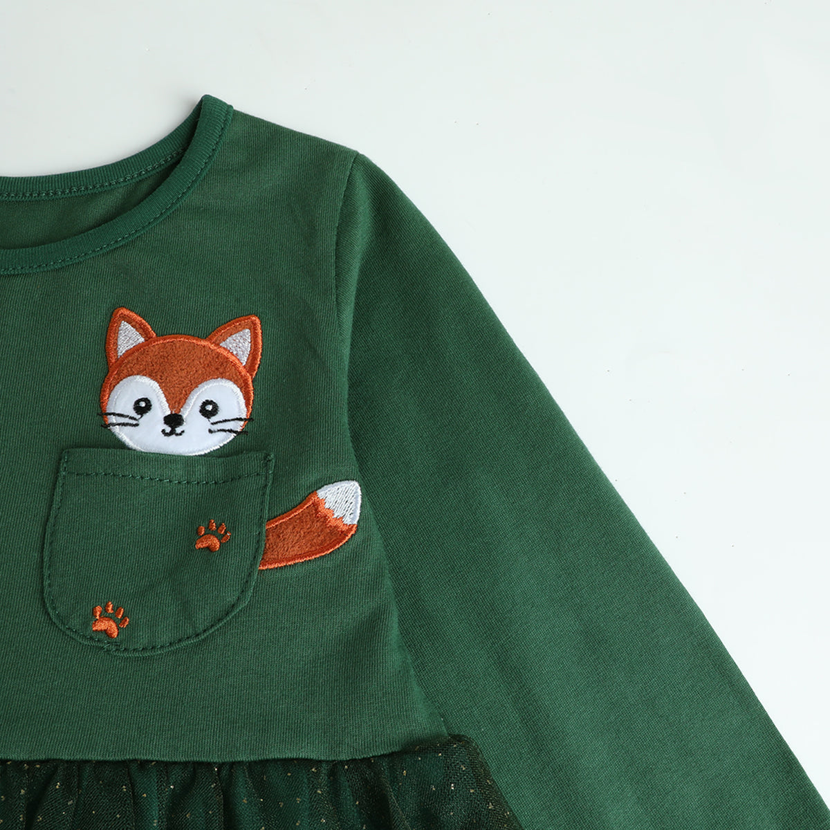 HILEELANG Toddler Fox Pocket Sparkle Tulle Dress, Single Piece