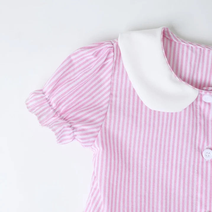 HILEELANG 2-7T Toddler/Little Girls Pink White Stripe 100% Cotton Dress