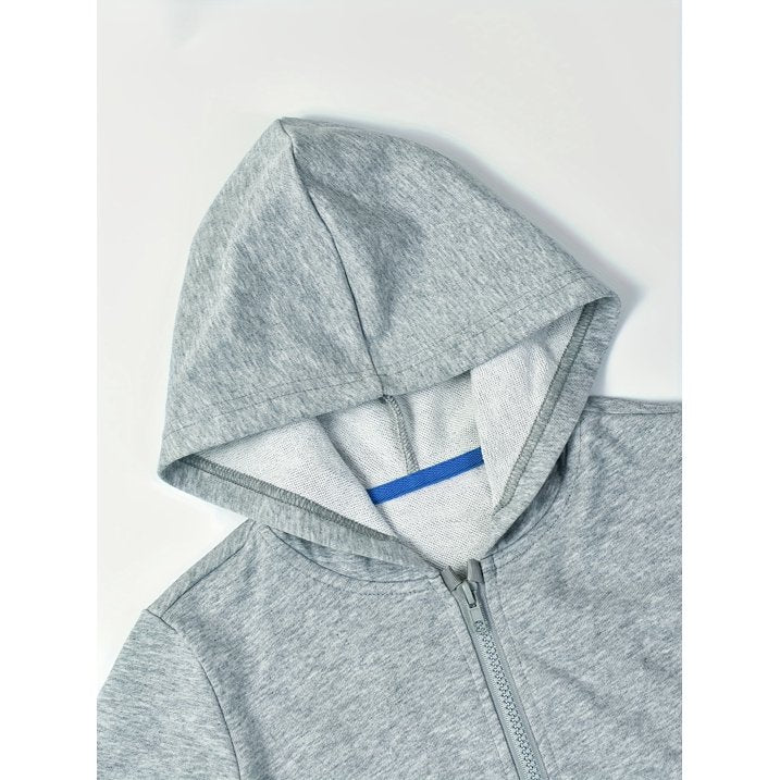 HILEELANG 4-12 Toddler/Little/Big Boys Girls Gray Solid Color Zip Up Hoodie