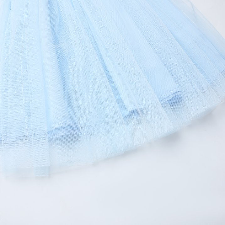 HILEELANG 2-7T Toddler Little Girls Rainbow Striped Ribbed Tulle Dress, Sky Blue Sleeveless Casual Sundress