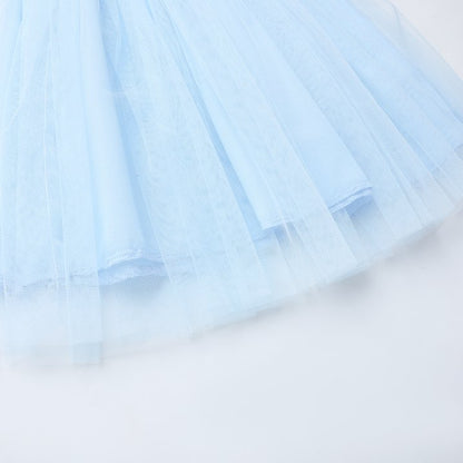 HILEELANG 2-7T Toddler Little Girls Rainbow Striped Ribbed Tulle Dress, Sky Blue Sleeveless Casual Sundress