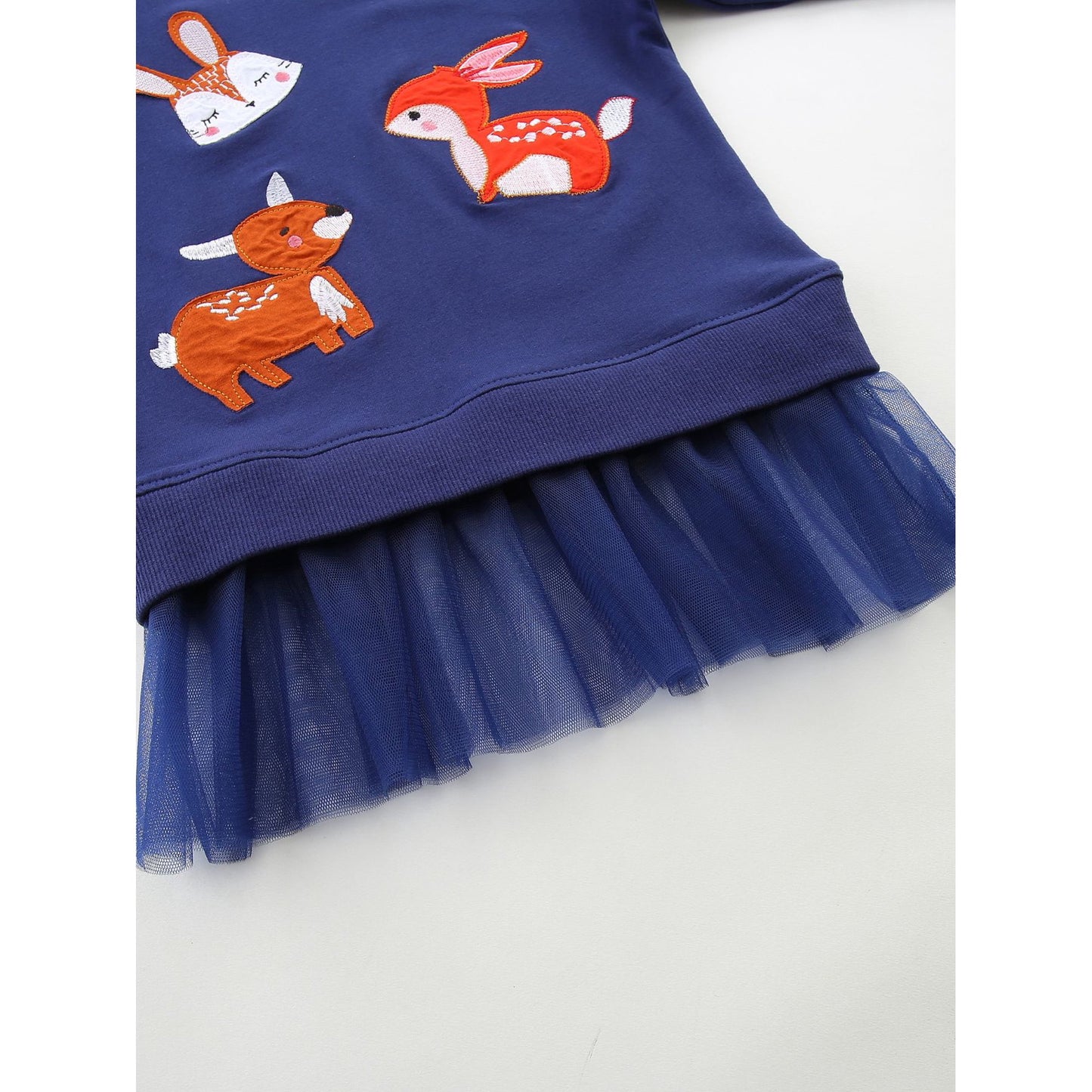 HILEELANG Toddler Girls(2-7Y) Navy Tulle Sweatshirt Long Sleeve Pullover Top for Fall Winter, Cotton Crewneck Shirt for Kids