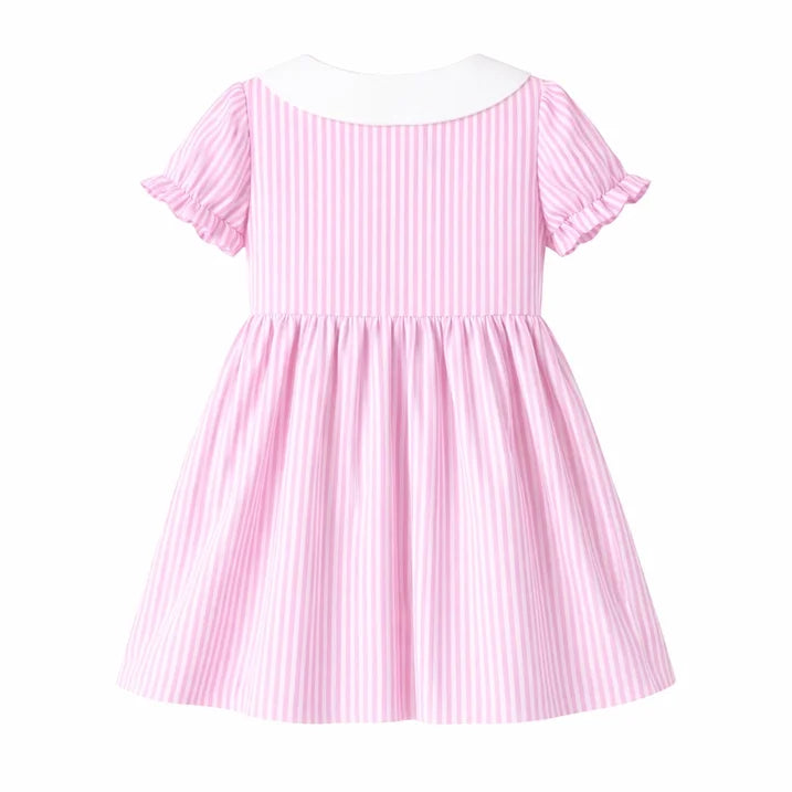 HILEELANG 2-7T Toddler/Little Girls Pink White Stripe 100% Cotton Dress