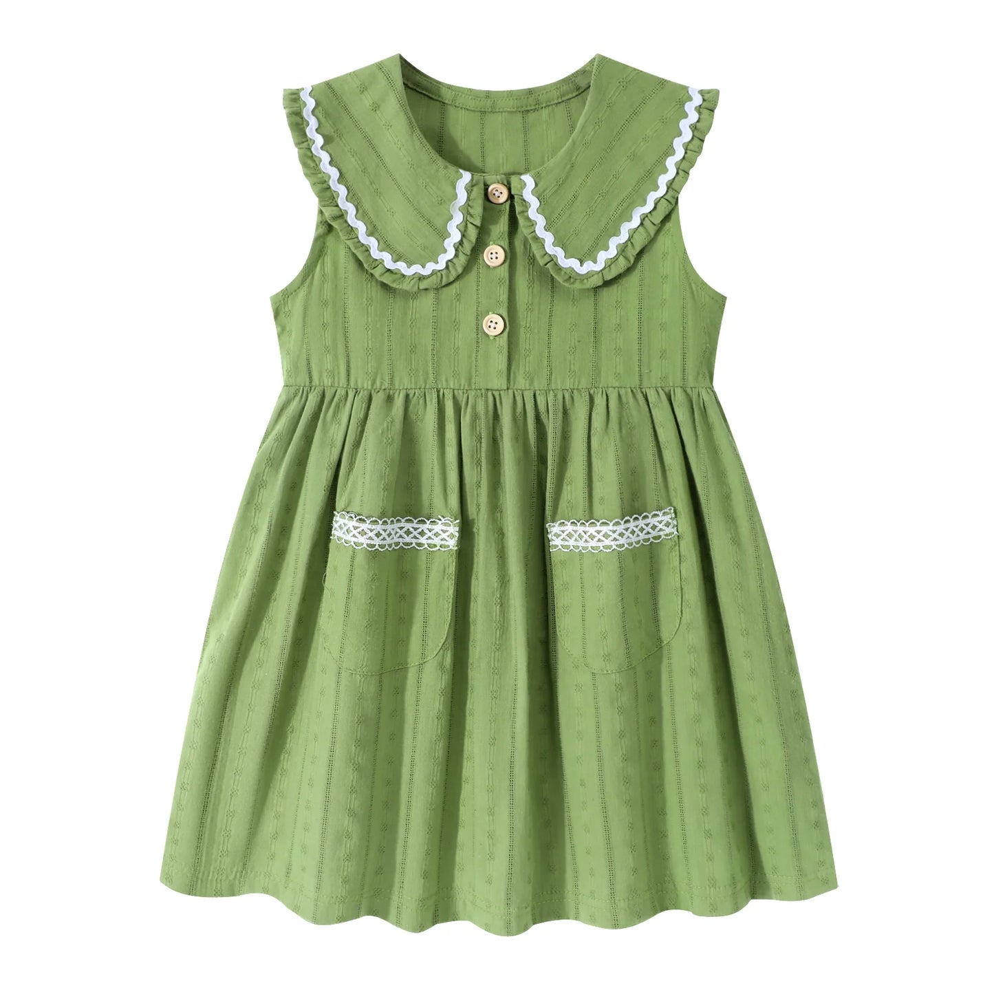 HILEELANG Toddler Little Girls 2 Pack Summer Dresses, Sleeveless Peter Pan Collar Sundress Set with Pockets