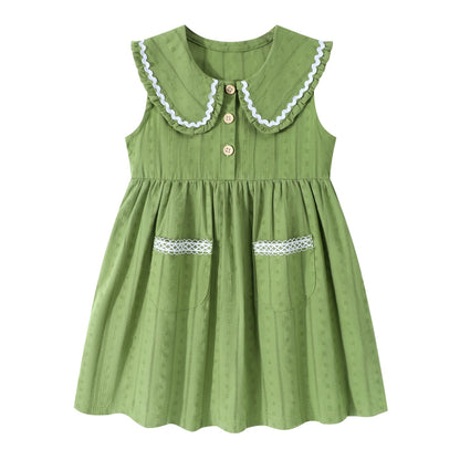 HILEELANG Toddler Little Girls 2 Pack Summer Dresses, Sleeveless Peter Pan Collar Sundress Set with Pockets