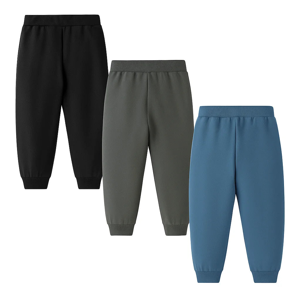 HILEELANG Baby Boys Cotton Jogger Sweatpants 3 Pack, Black Grey Blue Soft Elastic Waist Playwear Sport Pants with Pockets