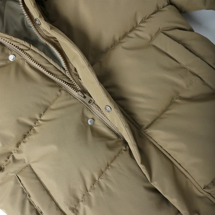 HILEELANG Kids Olive Khaki Green Mid-Length Puffer Coat – Warm Quilted Winter Jacket with Bear Ear Hood for Boys & Girls