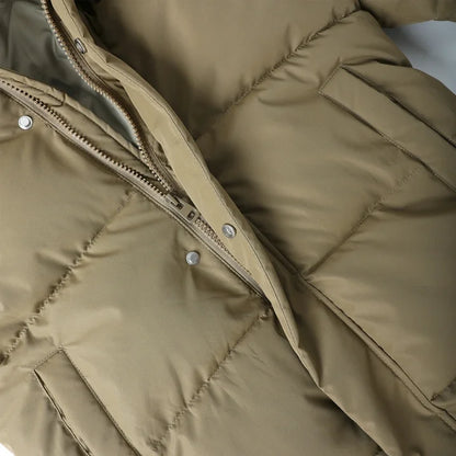 HILEELANG Kids Olive Khaki Green Mid-Length Puffer Coat – Warm Quilted Winter Jacket with Bear Ear Hood for Boys & Girls