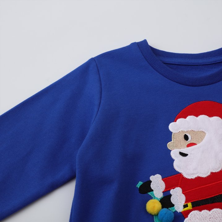 HILEELANG Toddler Boy(2-7Y) Sweatshirts Christmas Royal Blue Santa Claus Applique Pullover Cotton Long Sleeve Top Clothing