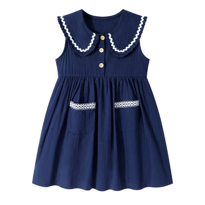 HILEELANG Toddler Little Girls 2 Pack Summer Dresses, Sleeveless Peter Pan Collar Sundress Set with Pockets