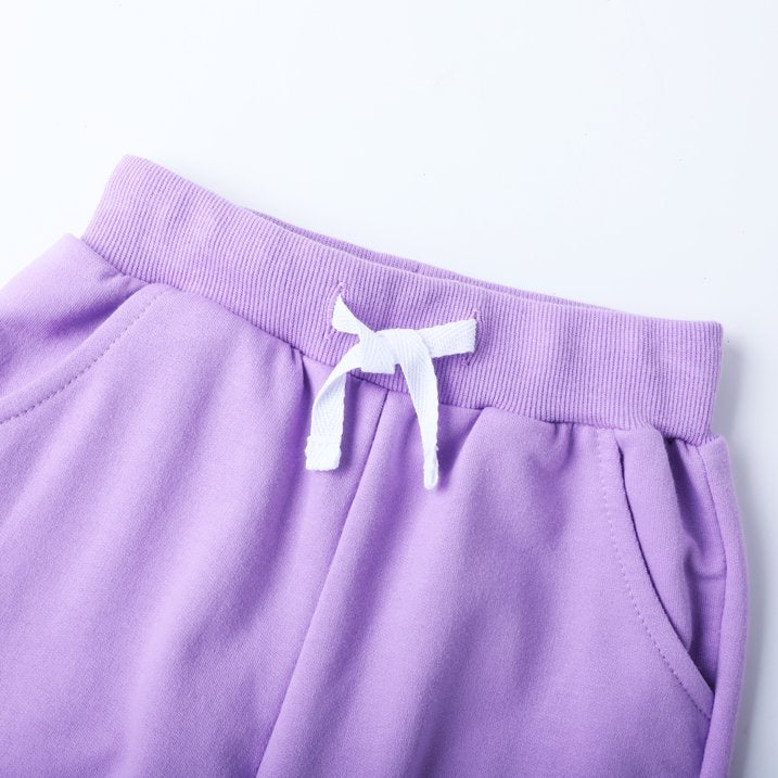 HILEELANG Toddler Girls （Age:12M-7Y) Cotton Joggers Sweatpants Animal Embroidery Drawstring Waist and Pockets-Pink Purple Casual Athletic Pants for Kids