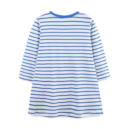 HILEELANG 100% Cotton Girls Long Sleeve Dress with NavyUnicorn ,NavyStripeDog,StripeStrawberry and FloralPumpkin – Ages