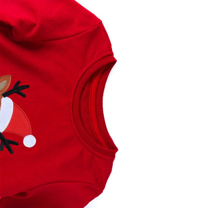 HILEELANG Kids Christmas Sweatshirt, Cotton Pullover Top with Reindeer Appliqué, Unisex Holiday Long Sleeve Shirt for Toddler Boys Girls
