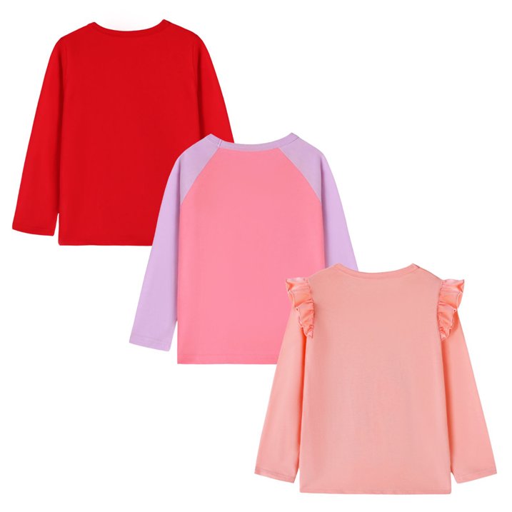 HILEELANG Toddler Girls Long Sleeve Unicorn T Shirts 3 Pack Christmas Red Unicorns Pink Purple Peach Ruffle Love Unicorn – 100% Cotton Fall Winter Kids Tops