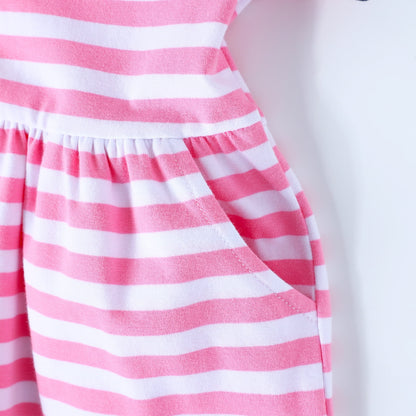 HILEELANG 2-8 Toddler Girls Pink White Stripe Bunny Summer Play Dress