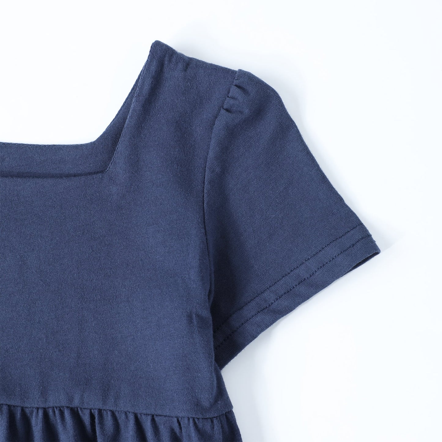 HILEELANG Toddler Girls 2-8T 100% Cotton Tiered Dress Solid Navy Short Sleeve Casual Dress