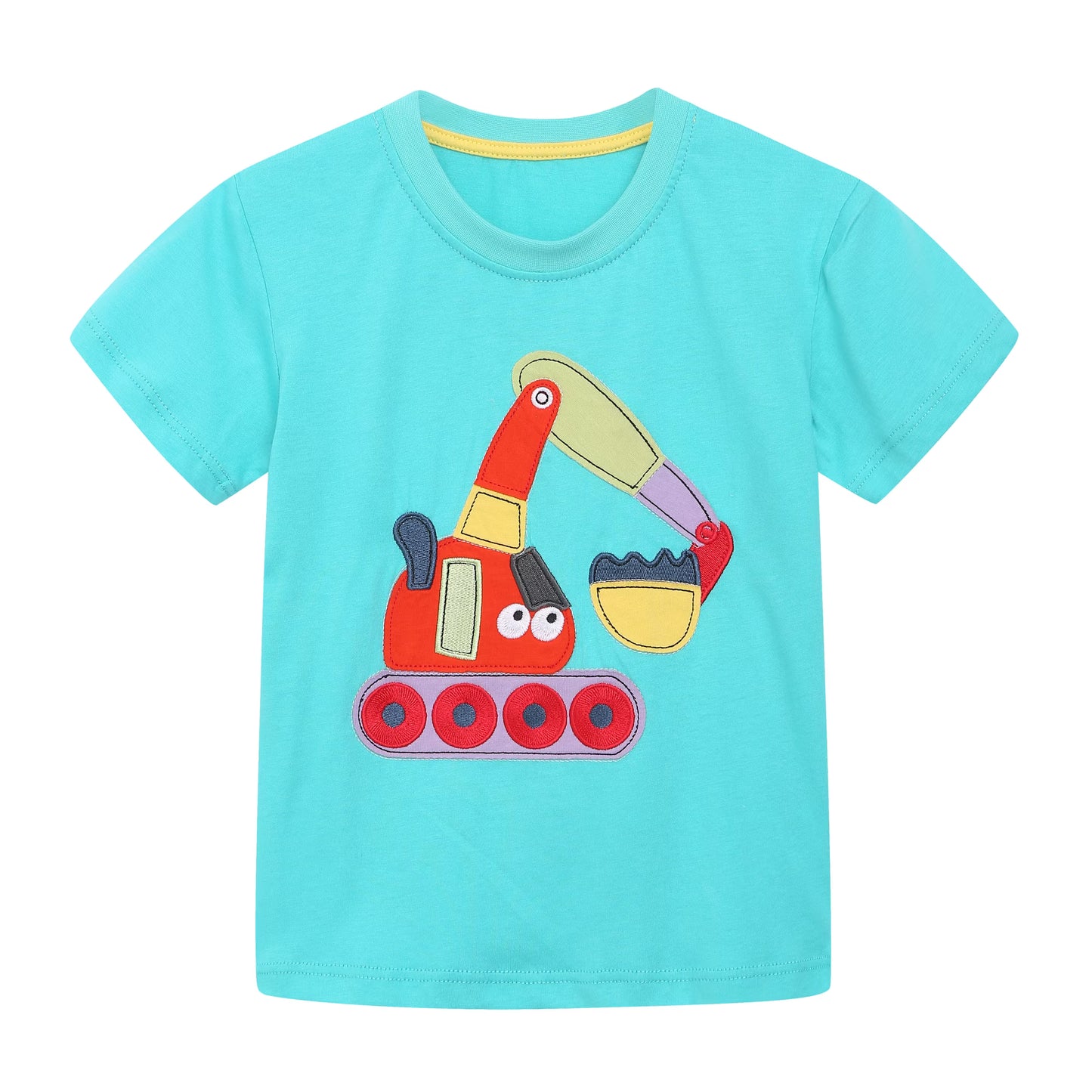 HILEELANG Toddler Boys Round Neck Short Sleeve Knit Orange Excavator Tshirt Short Outfit Set 3Y