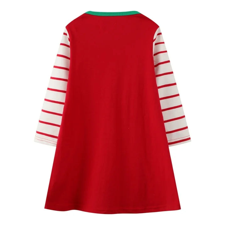HILEELANG Toddler Girl Christmas Dress Red Unicorn Applique Cotton Casual Long Sleeve Tunic Playwear Dresses